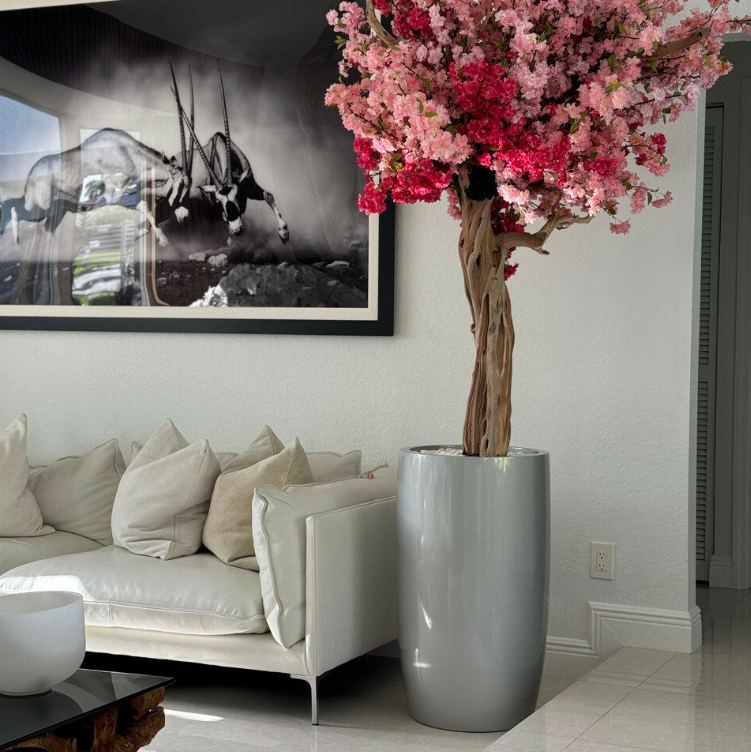 brillante plateado lisboa jarrón con personalizado tricolour rosa cerezo flor árbol