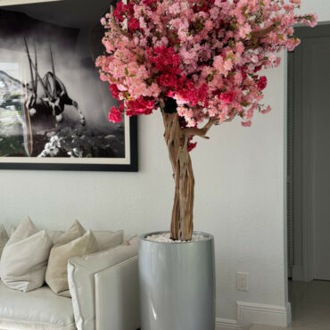 brillante plateado lisboa jardinera con personalizado hecho Tri Color rosa cerezo flor árbol