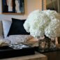 blanco hortensia ramo en clear vidrio cilindro jarrón