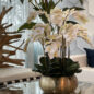 blanco phalaenopsis orquídeas en dorado metal Bowie cuenco